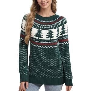 New! Festive Soft Xmas Tree Knitted Sweater Crew Neck Long Sleeve Pullover Top